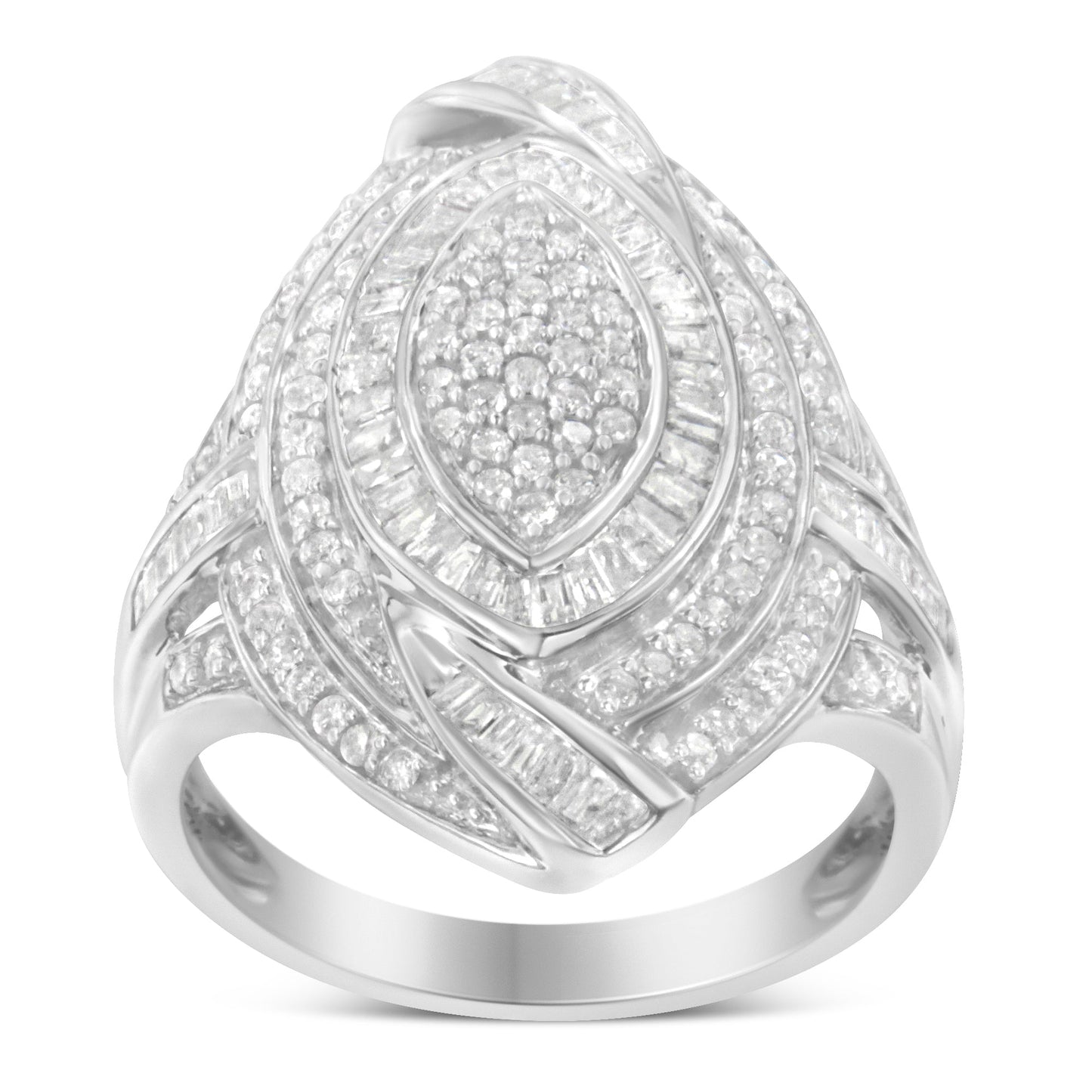 .925 Sterling Silver & 1-1/8 Cttw Diamond Marquise Shaped Cluster Triple Halo Knot Cocktail Fashion Ring (I-J Color, I2-I3 Clarity) - Size 6 Bids.com