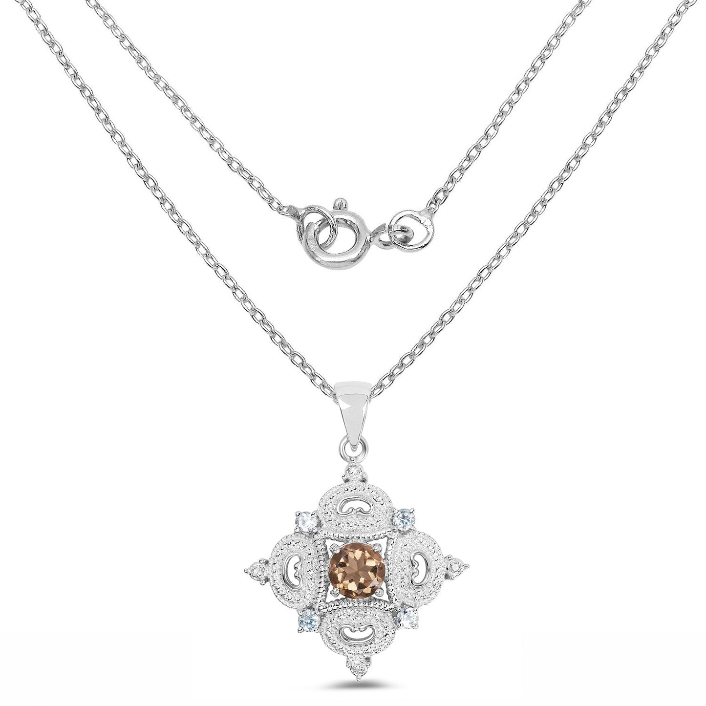 3.00 Carat Genuine Smoky Quartz, Blue Topaz and White Topaz .925 Sterling Silver Pendant Bids.com