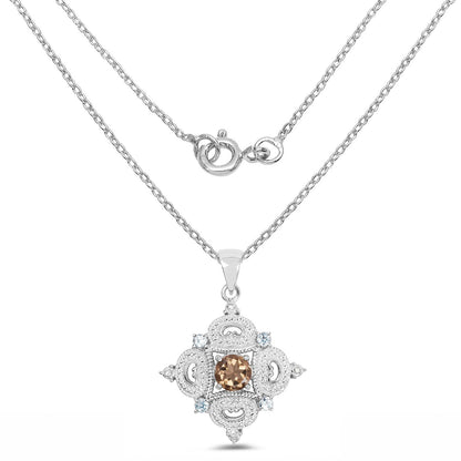 3.00 Carat Genuine Smoky Quartz, Blue Topaz and White Topaz .925 Sterling Silver Pendant Bids.com