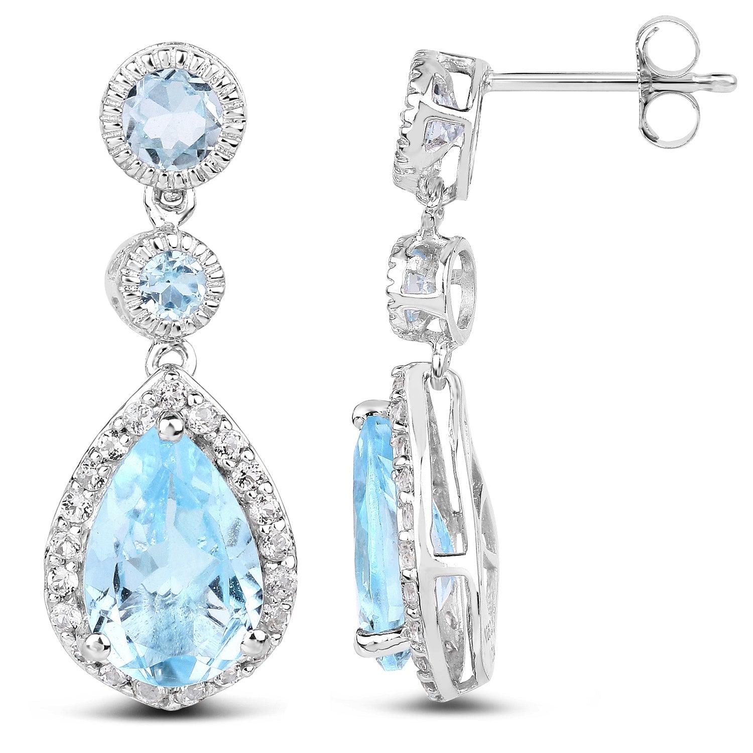 9.46 Carat Genuine Blue Topaz & White Topaz .925 Sterling Silver Earrings Bids.com