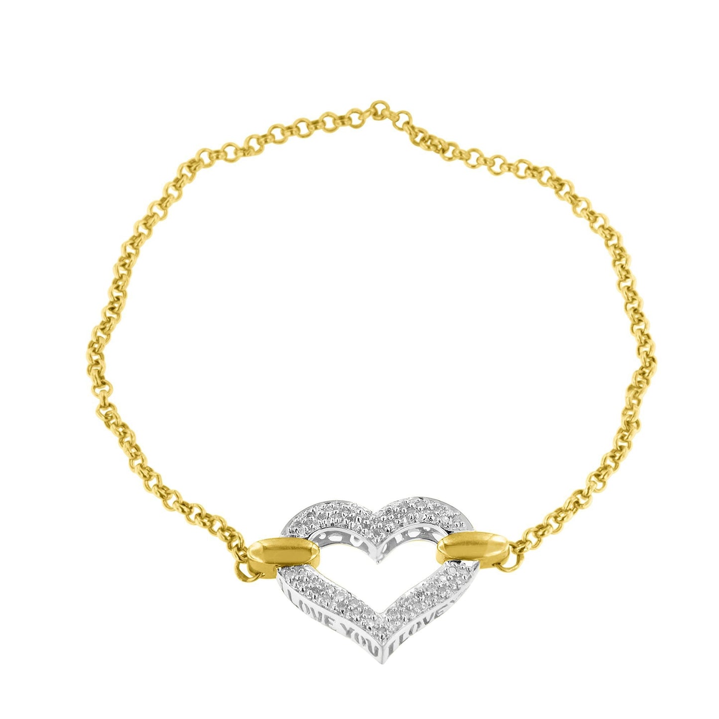 10K Two Tone Gold 1/4 Cttw Diamond Encrusted Heart Charm 7" Bracelet (H-I Color, I1-I2 Clarity) Bids.com