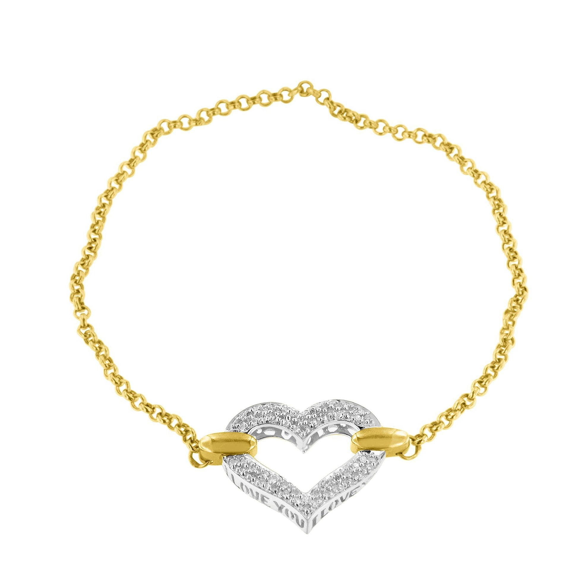 10K Two Tone Gold 1/4 Cttw Diamond Encrusted Heart Charm 7" Bracelet (H-I Color, I1-I2 Clarity) Bids.com