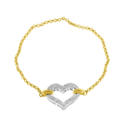 10K Two Tone Gold 1/4 Cttw Diamond Encrusted Heart Charm 7" Bracelet (H-I Color, I1-I2 Clarity) Bids.com