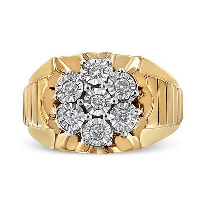 Men's 14K Yellow Gold Plated .925 Sterling Silver 1/3 Cttw Miracle-Set Floral Diamond Cluster Ring (I-J Color, I1-I2 Clarity) - Size 10 Bids.com