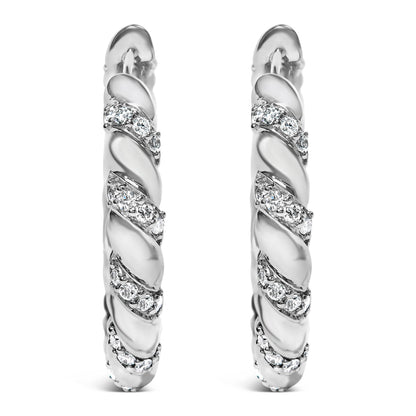 14K White Gold 1 1/5 Cttw Lab Grown Diamond Swirl Design 1" Inch Hoop Earrings (F-G Color, VS1-VS2 Clarity) Bids.com