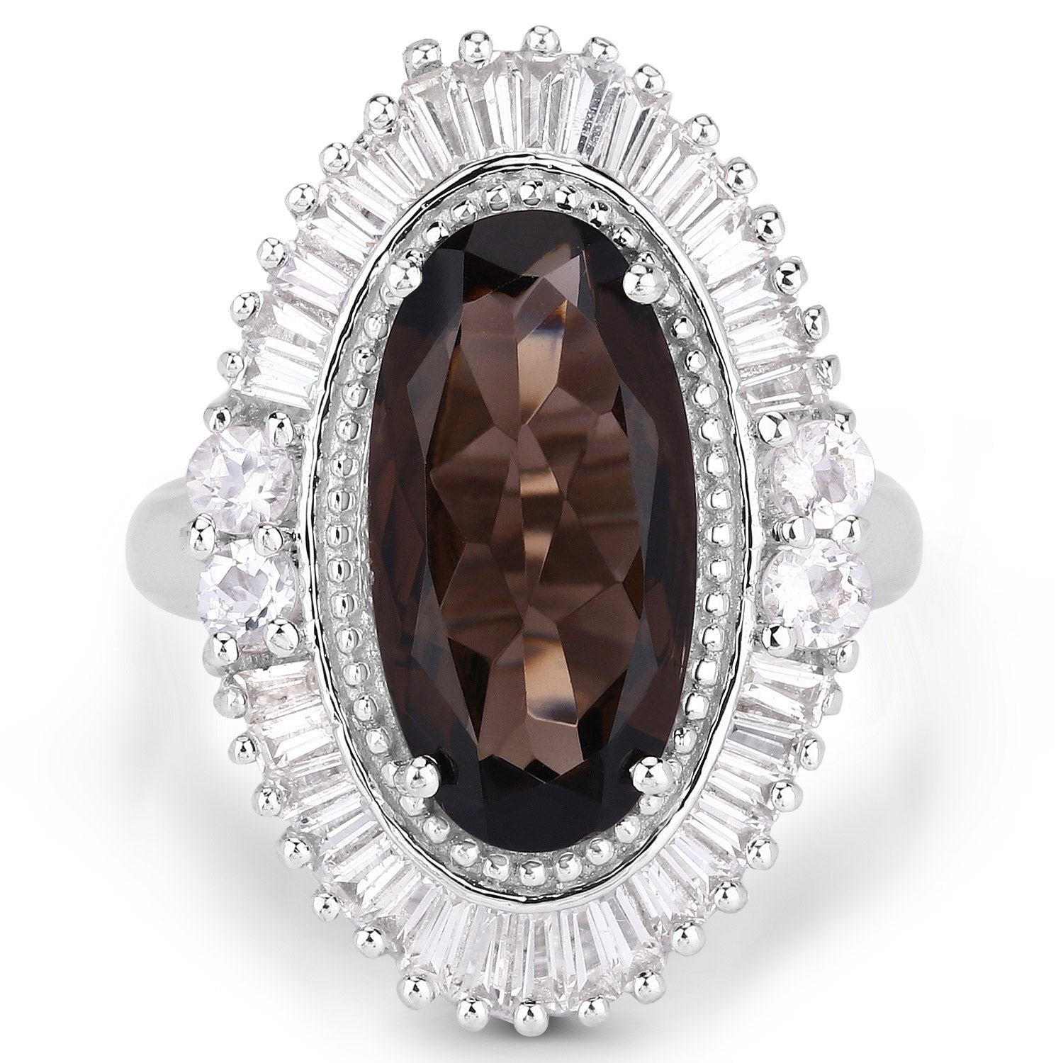 8.12 Carat Genuine Smoky Quartz and White Topaz .925 Sterling Silver Ring Bids.com