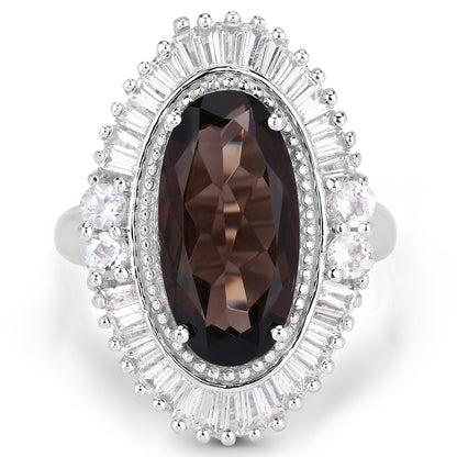 8.12 Carat Genuine Smoky Quartz and White Topaz .925 Sterling Silver Ring Bids.com
