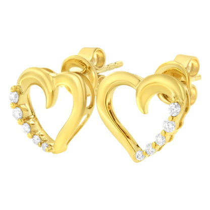 14K Yellow Gold 1/8 Cttw Diamond Journey Heart Hoop Earrings (K-L Color, I1-I2 Clarity) Bids.com