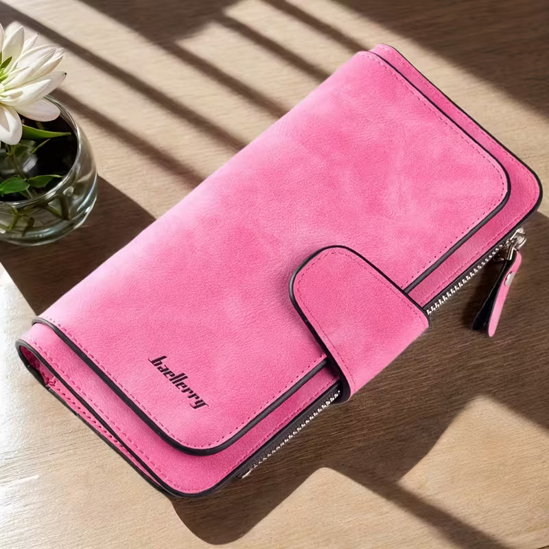 Vintage Faux Leather Long Wallet – Trifold Credit Card Holder with Snap & Zipper DailySale
