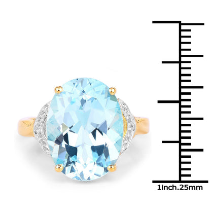 14K Yellow Gold Plated 11.32 Carat Genuine Blue Topaz and White Topaz .925 Sterling Silver Ring Bids.com