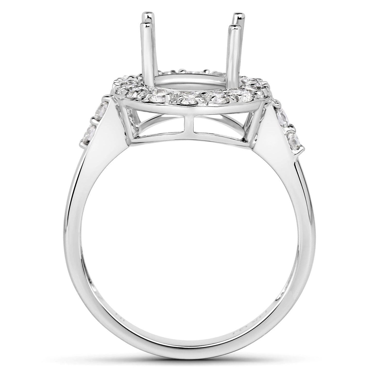 0.60 Carat Genuine White Diamond 14K White Gold Semi Mount Ring - holds 10x8mm Oval Gemstone Bids.com