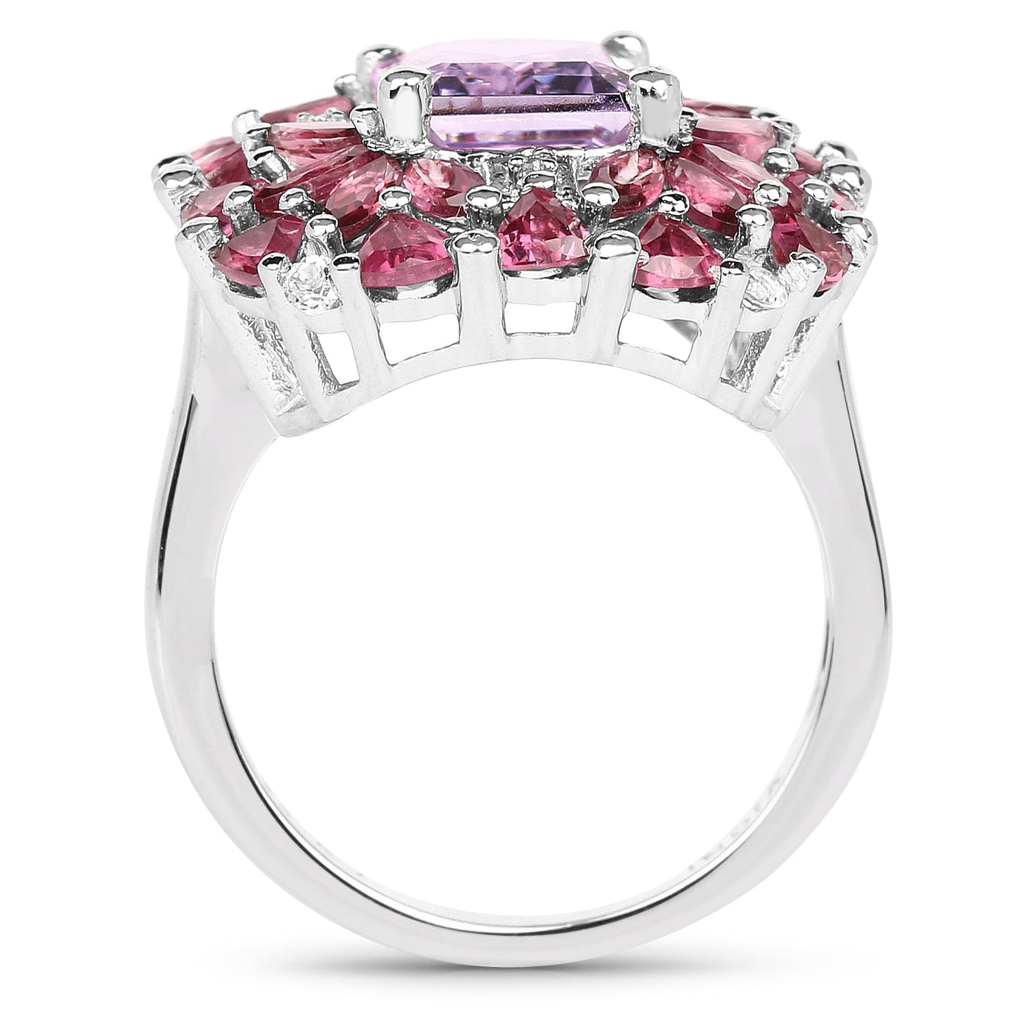 7.59 Carat Genuine Pink Amethyst, Rhodolite and White Topaz .925 Sterling Silver Ring Bids.com