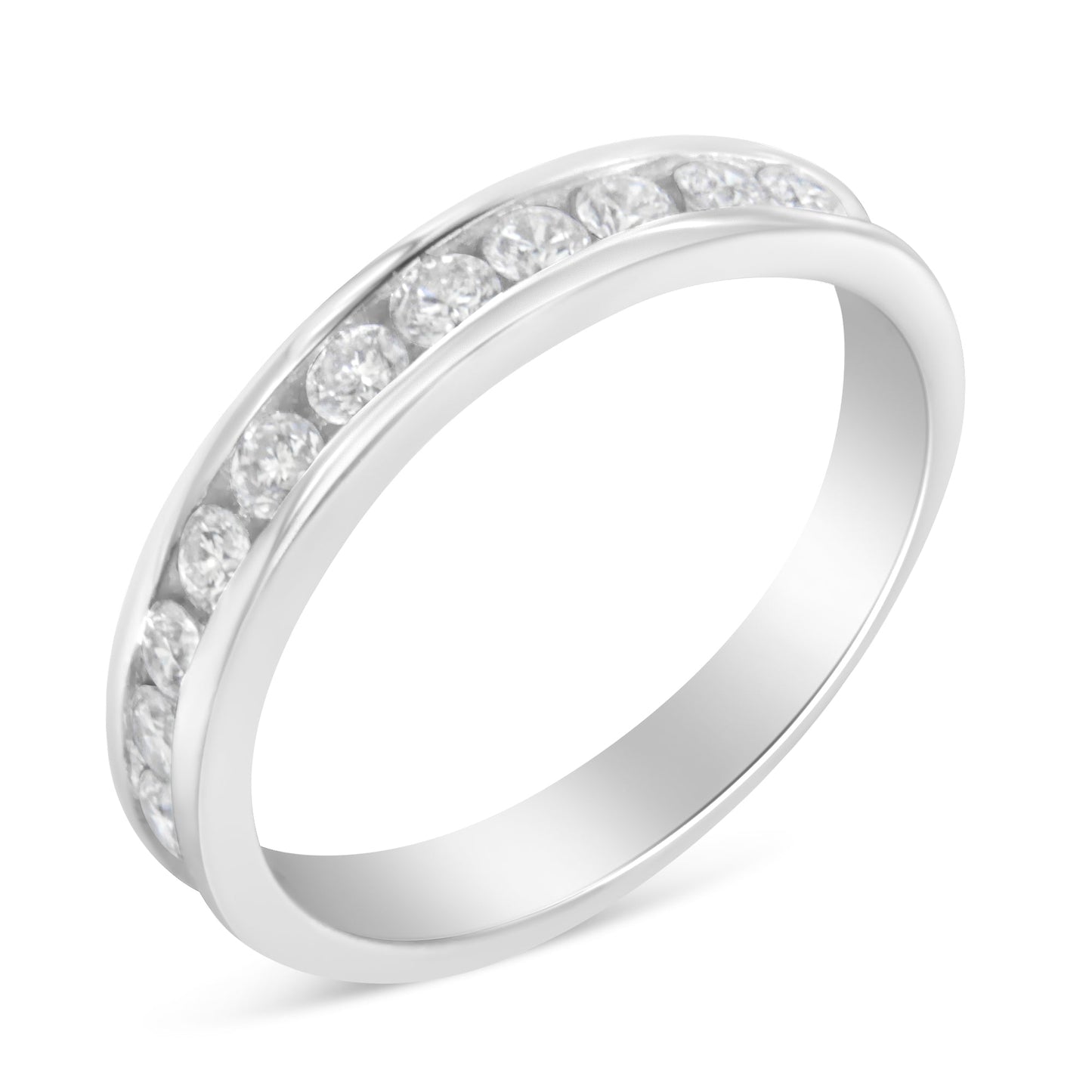 IGI Certified 1/2 Cttw Round Brilliant Cut Diamond 18K White Gold Channel Set Eternity Style Wedding Band Ring (H-I Color, I1-I2 Clarity) - Size 7 Bids.com