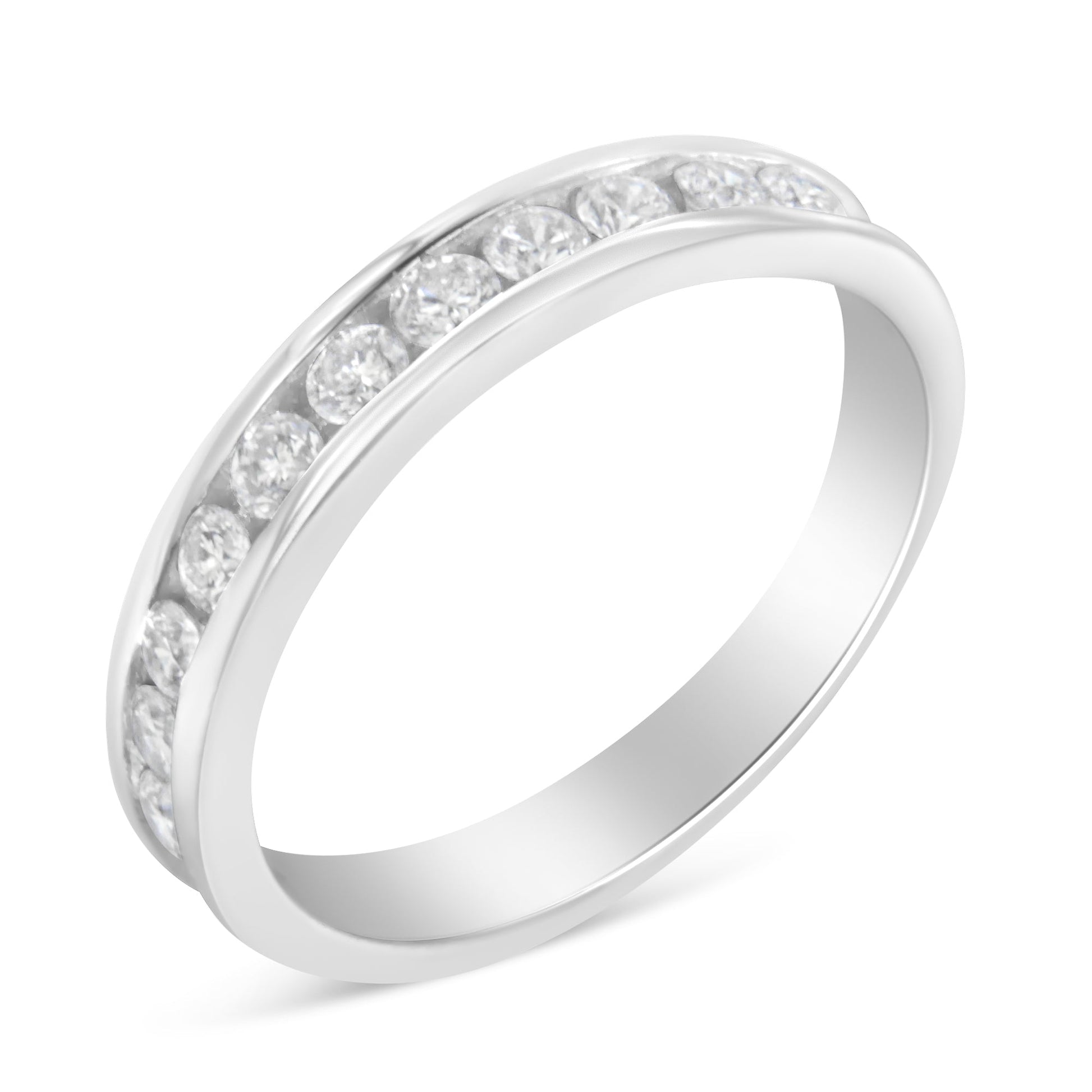 IGI Certified 1/2 Cttw Round Brilliant Cut Diamond 18K White Gold Channel Set Eternity Style Wedding Band Ring (H-I Color, I1-I2 Clarity) - Size 7 Bids.com