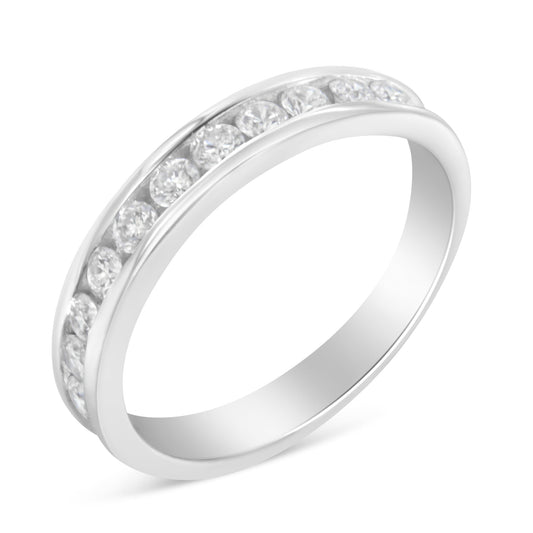 IGI Certified 1/2 Cttw Round Brilliant Cut Diamond 18K White Gold Channel Set Eternity Style Wedding Band Ring (H-I Color, I1-I2 Clarity) - Size 7 Bids.com