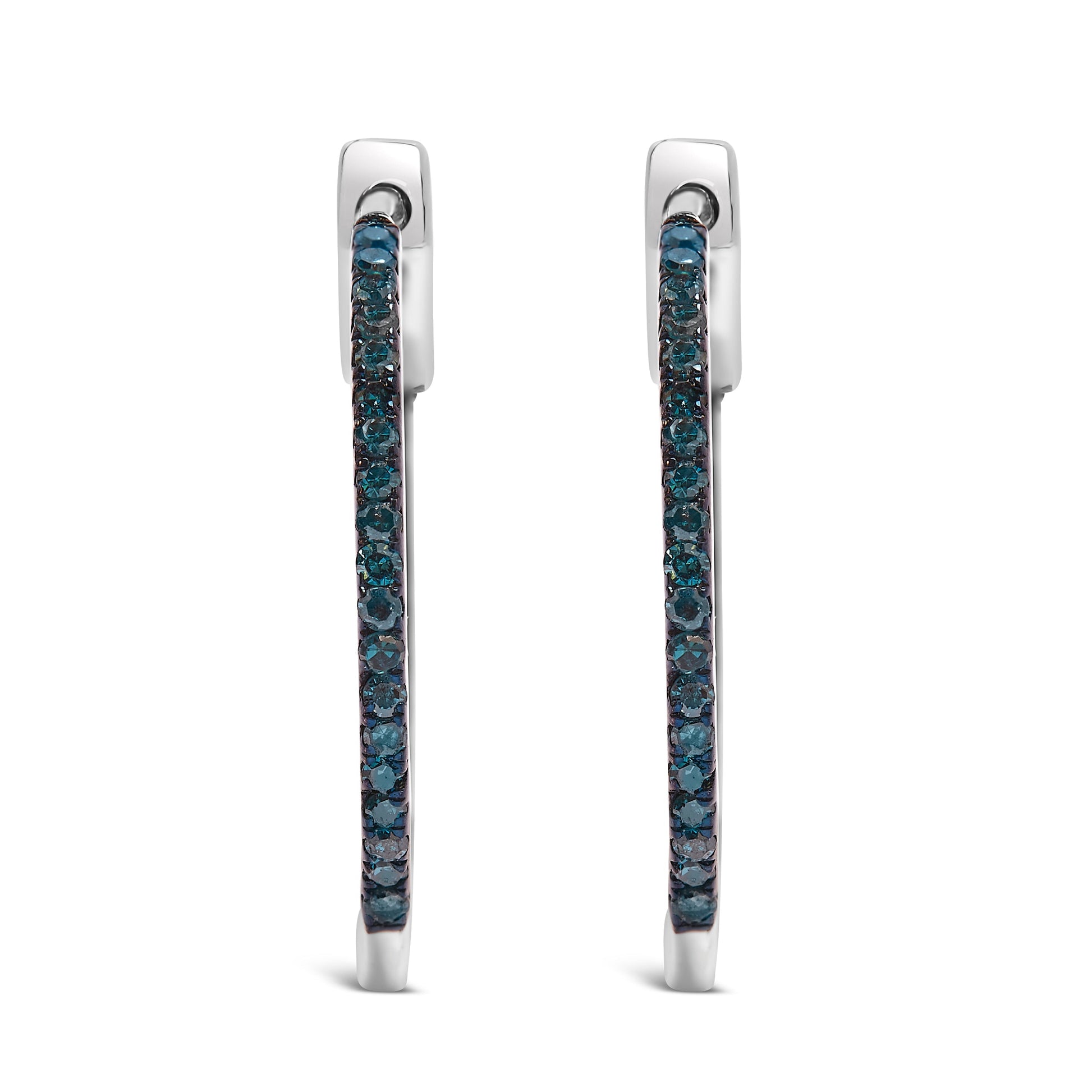 .925 Sterling Silver 1/3 Cttw Inside Out Blue Treated Diamond 1MM Wide Hoop Earrings (Blue Color, I2-I3 Clarity) Bids.com