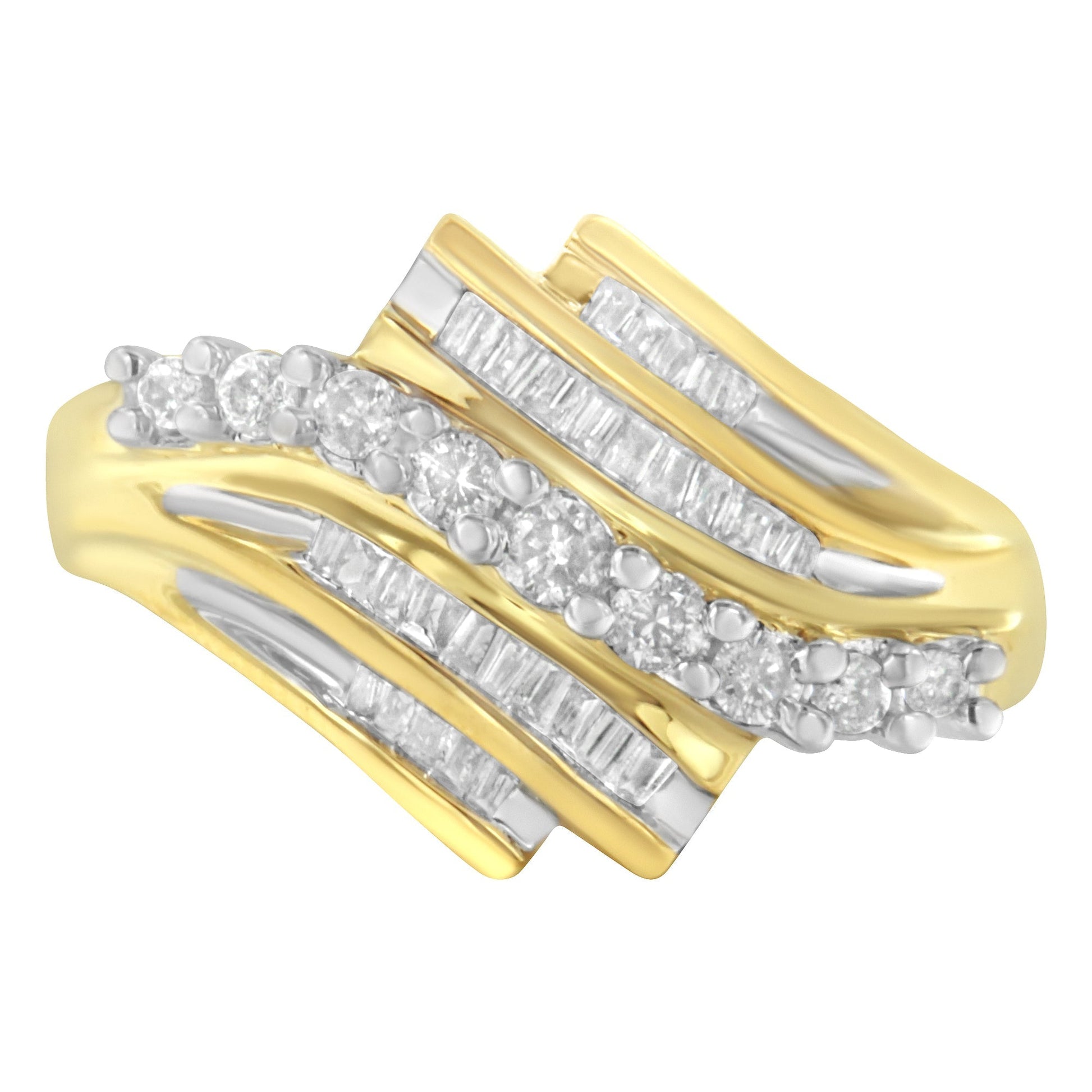 10K Yellow Gold Round and Baguette Diamond-Cut Ring (1/2 Cttw, I-J Color, I1-I2 Clarity) - Size 7 Bids.com