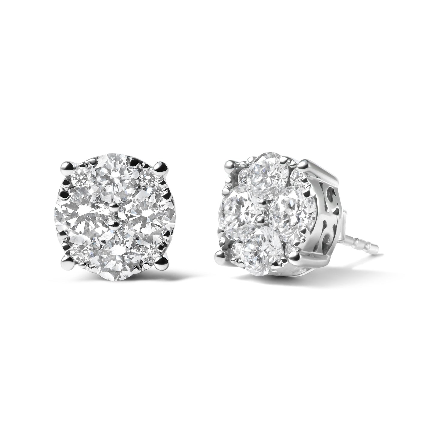 14K White Gold 2.00 Cttw Lab Grown Diamond Cluster Stud Earrings (G-H Color, VS1-VS2 Clarity) Bids.com