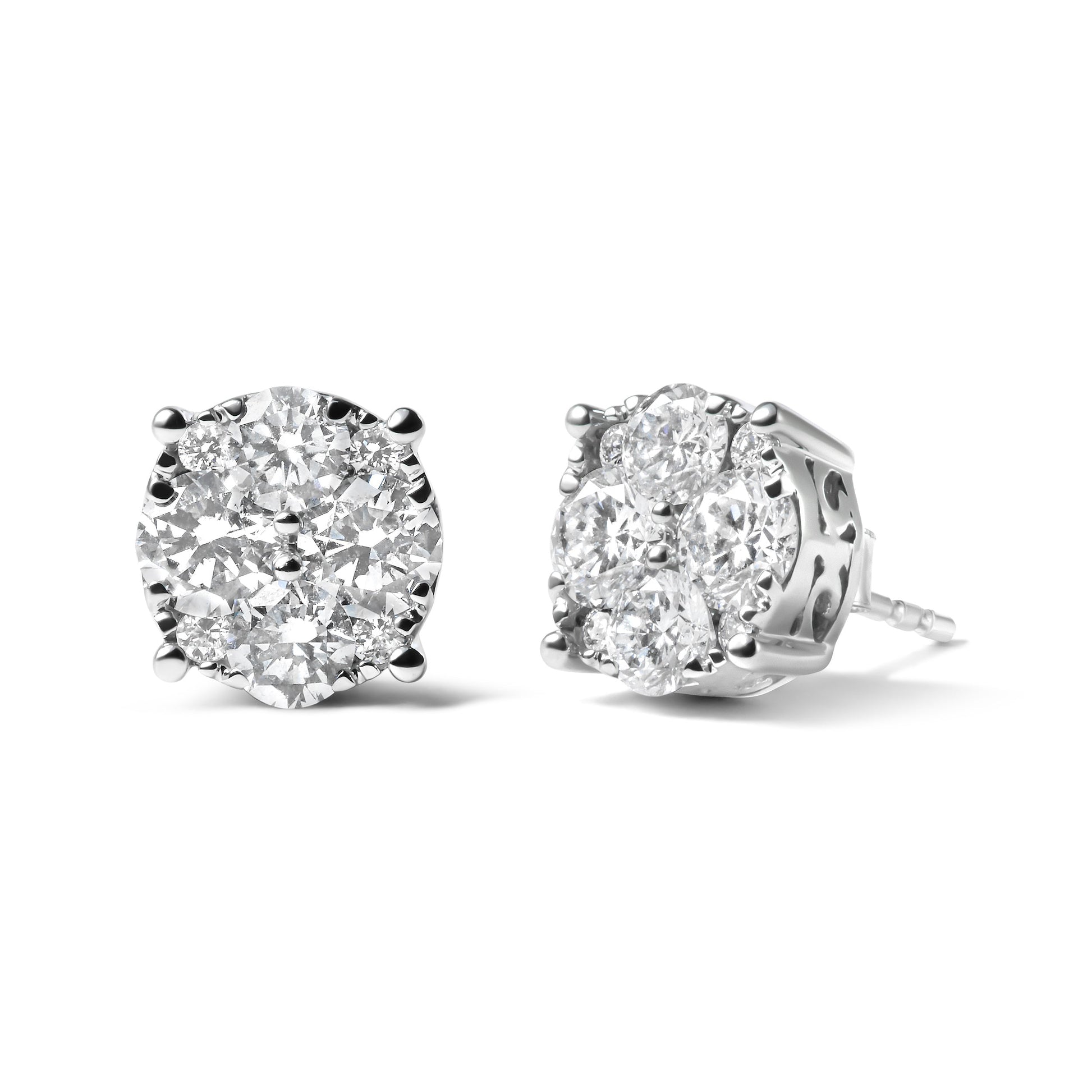 14K White Gold 2.00 Cttw Lab Grown Diamond Cluster Stud Earrings (G-H Color, VS1-VS2 Clarity) Bids.com