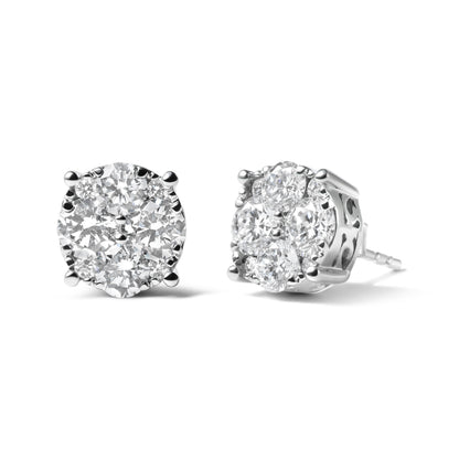 14K White Gold 2.00 Cttw Lab Grown Diamond Cluster Stud Earrings (G-H Color, VS1-VS2 Clarity) Bids.com