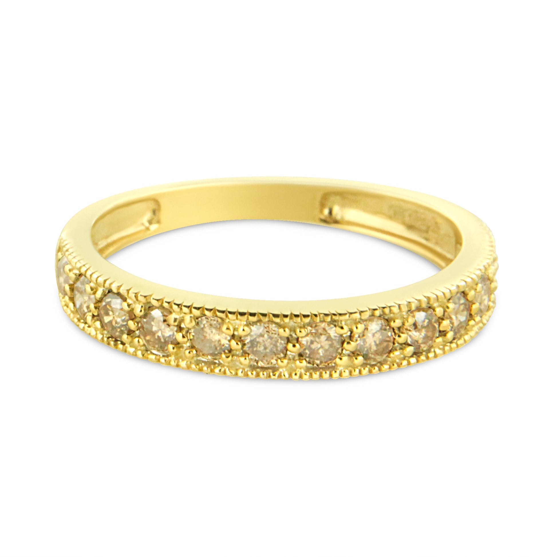 IGI Certified 1/2 Cttw Diamond 10K Yellow Gold Prong Set Beaded Milgrain Band Style Ring (J-K Color, I2-I3 Clarity) - Size 7 Bids.com