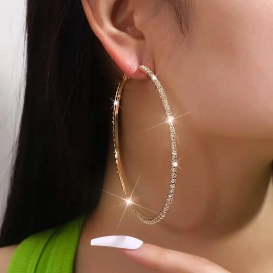 Women's Rhinestone Hoop Earrings – Large Stainless Steel Bling Hoops DailySale