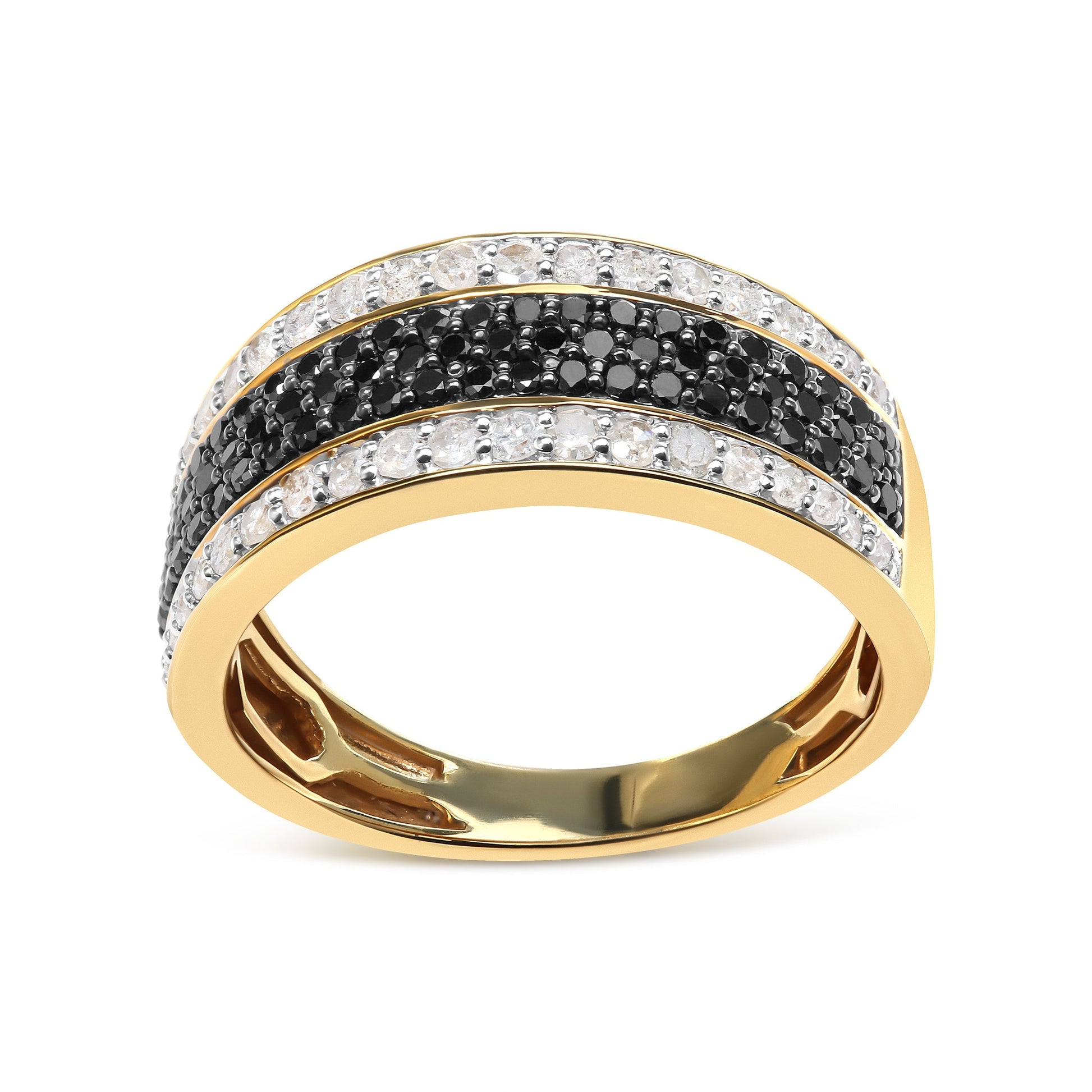 14K Yellow Gold Plated .925 Sterling Silver 1 1/4 Cttw White and Black Treated Diamond Multi Row Band (Black/I-J Color, I2-I3 Clarity) - Size 10 Bids.com