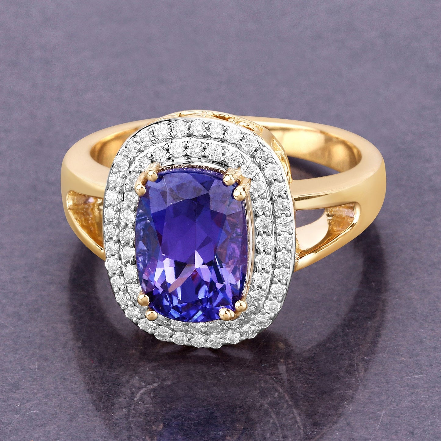 3.33 Carat Genuine Tanzanite and White Diamond 14K Yellow Gold Ring Bids.com