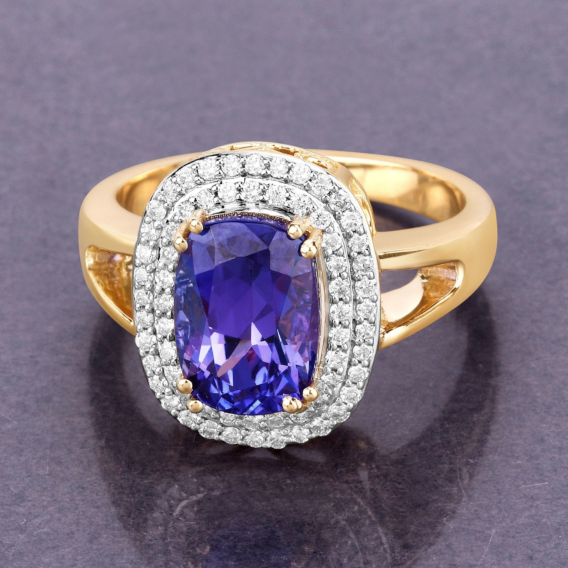 3.33 Carat Genuine Tanzanite and White Diamond 14K Yellow Gold Ring Bids.com