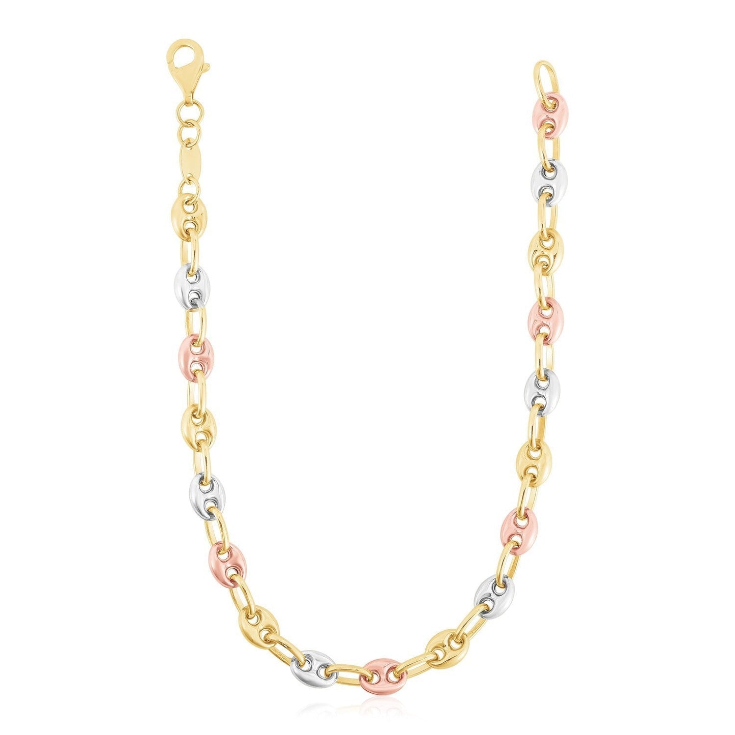14k Tri Color Gold High Polish Puffed Mariner Link Chain Bids.com