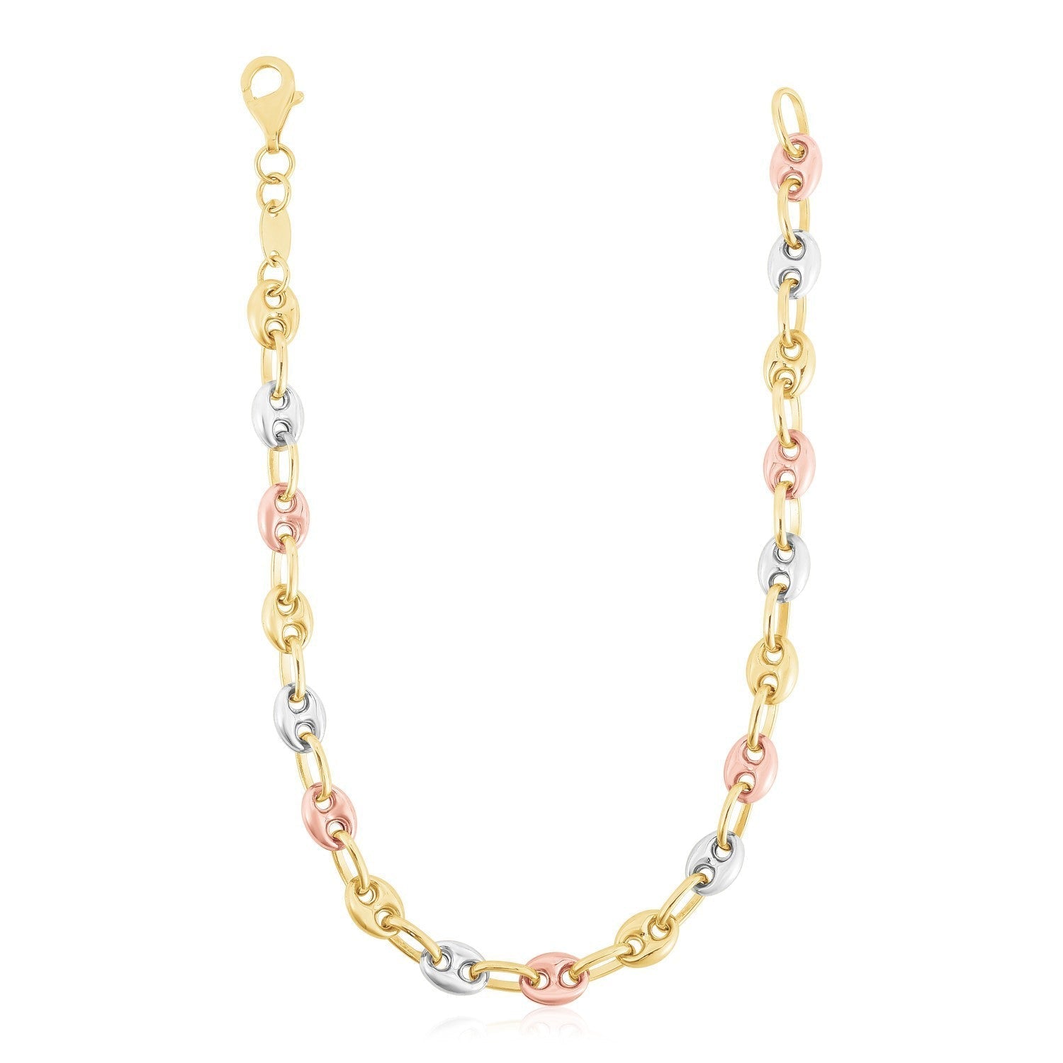 14k Tri Color Gold High Polish Puffed Mariner Link Chain Bids.com