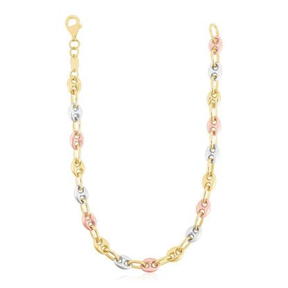14k Tri Color Gold High Polish Puffed Mariner Link Chain Bids.com