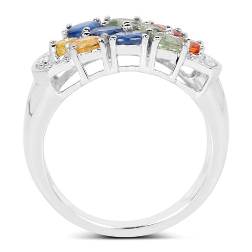2.05 Carat Genuine Multi Sapphire .925 Sterling Silver Ring Bids.com