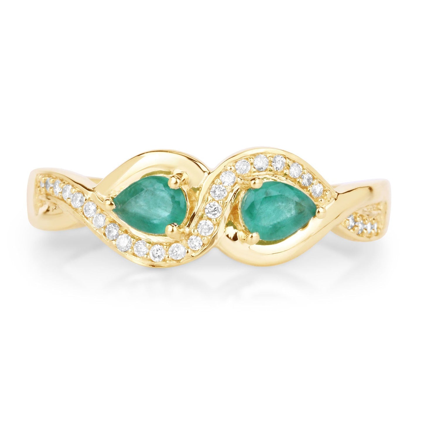 0.35 Carat Genuine Zambian Emerald and White Diamond 14K Yellow Gold Ring Bids.com