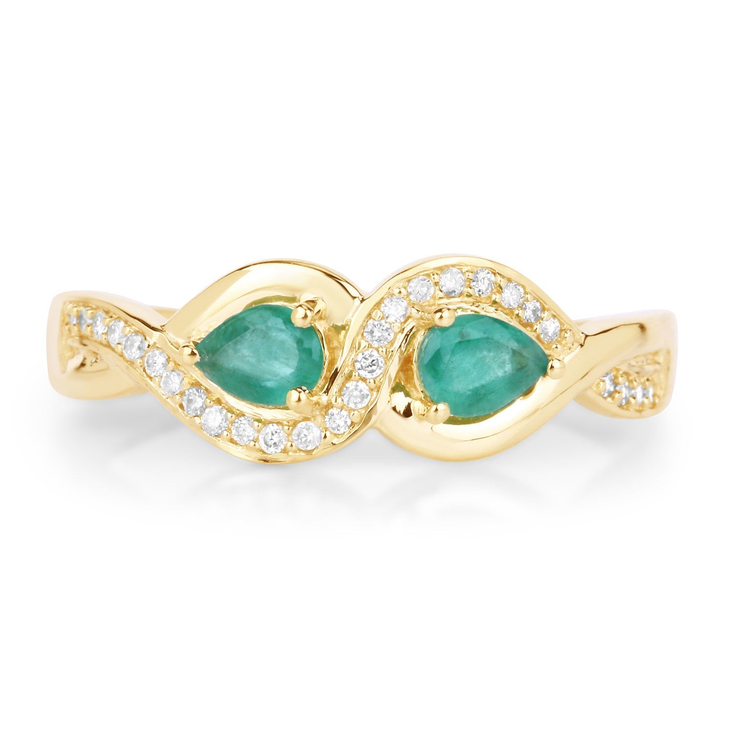 0.35 Carat Genuine Zambian Emerald and White Diamond 14K Yellow Gold Ring Bids.com