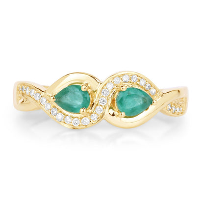 0.35 Carat Genuine Zambian Emerald and White Diamond 14K Yellow Gold Ring Bids.com