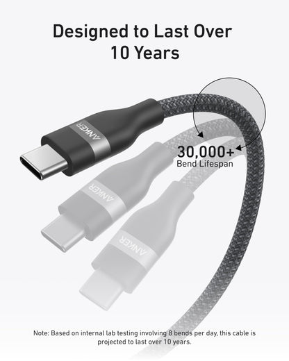 Anker USB-C to USB-C Cable (3 ft / 6 ft, 240W, Upcycled-Braided) Anker