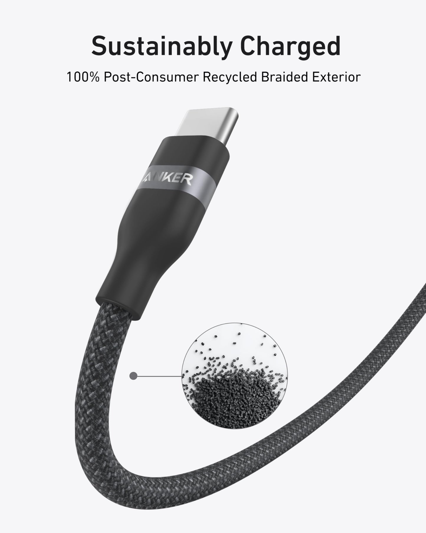 Anker USB-C to USB-C Cable (3 ft / 6 ft, 240W, Upcycled-Braided) Anker