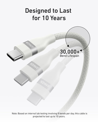 Anker USB-C to USB-C Cable (3 ft / 6 ft, 240W, Upcycled-Braided) Anker