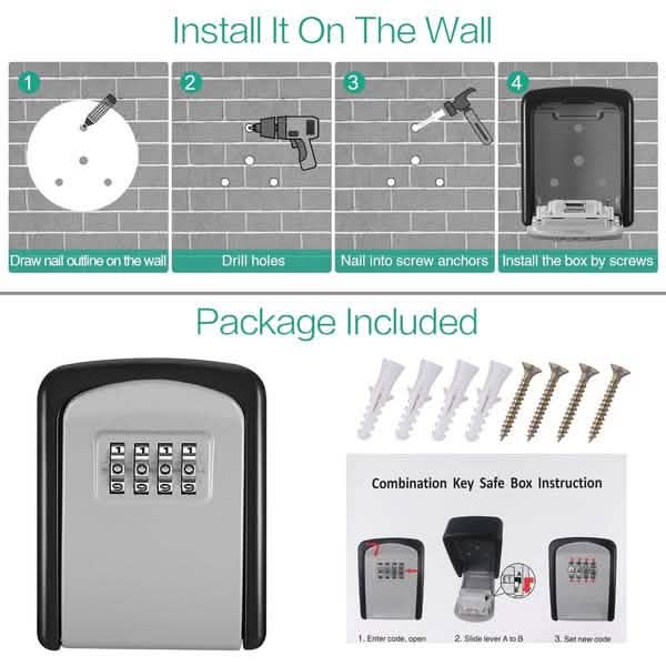 4-Digit Combination Password Wall Mounted Key Storage Lock Box DailySale