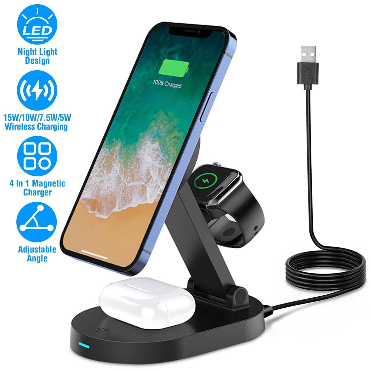 4-in-1 15W Foldable Magnetic Wireless Charging Station DailySale