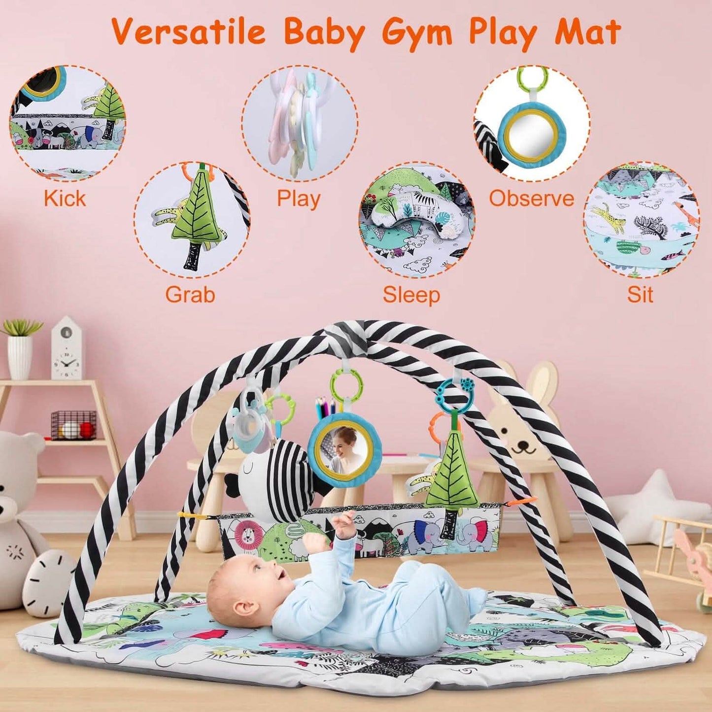 4-in-1 Baby Gym Play Mat Ball Pit with Pillow 18 Balls 9 Toys for 0-3 Years Old DailySale