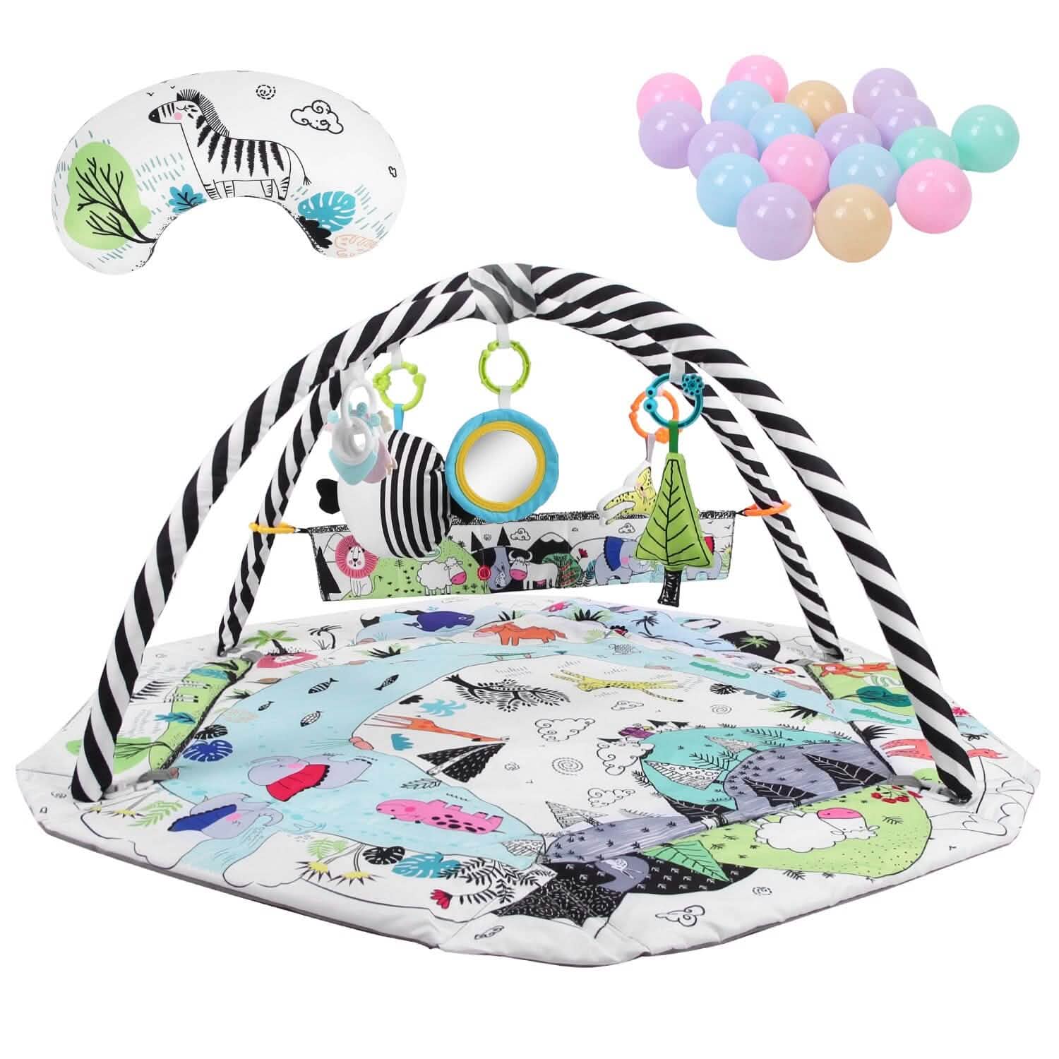 4-in-1 Baby Gym Play Mat Ball Pit with Pillow 18 Balls 9 Toys for 0-3 Years Old DailySale