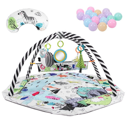 4-in-1 Baby Gym Play Mat Ball Pit with Pillow 18 Balls 9 Toys for 0-3 Years Old DailySale