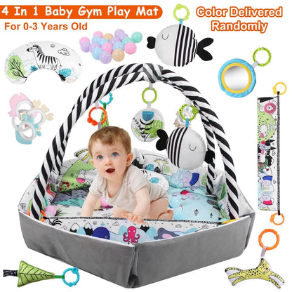 4-in-1 Baby Gym Play Mat Ball Pit with Pillow 18 Balls 9 Toys for 0-3 Years Old DailySale