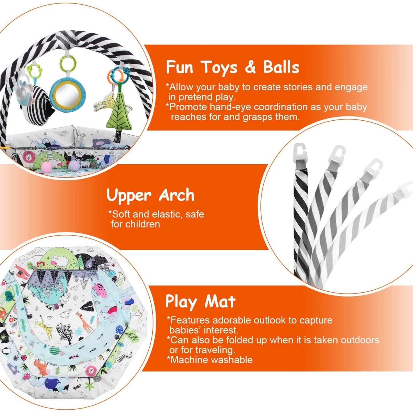4-in-1 Baby Gym Play Mat Ball Pit with Pillow 18 Balls 9 Toys for 0-3 Years Old DailySale