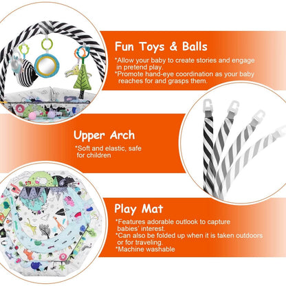 4-in-1 Baby Gym Play Mat Ball Pit with Pillow 18 Balls 9 Toys for 0-3 Years Old DailySale