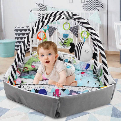 4-in-1 Baby Gym Play Mat Ball Pit with Pillow 18 Balls 9 Toys for 0-3 Years Old DailySale