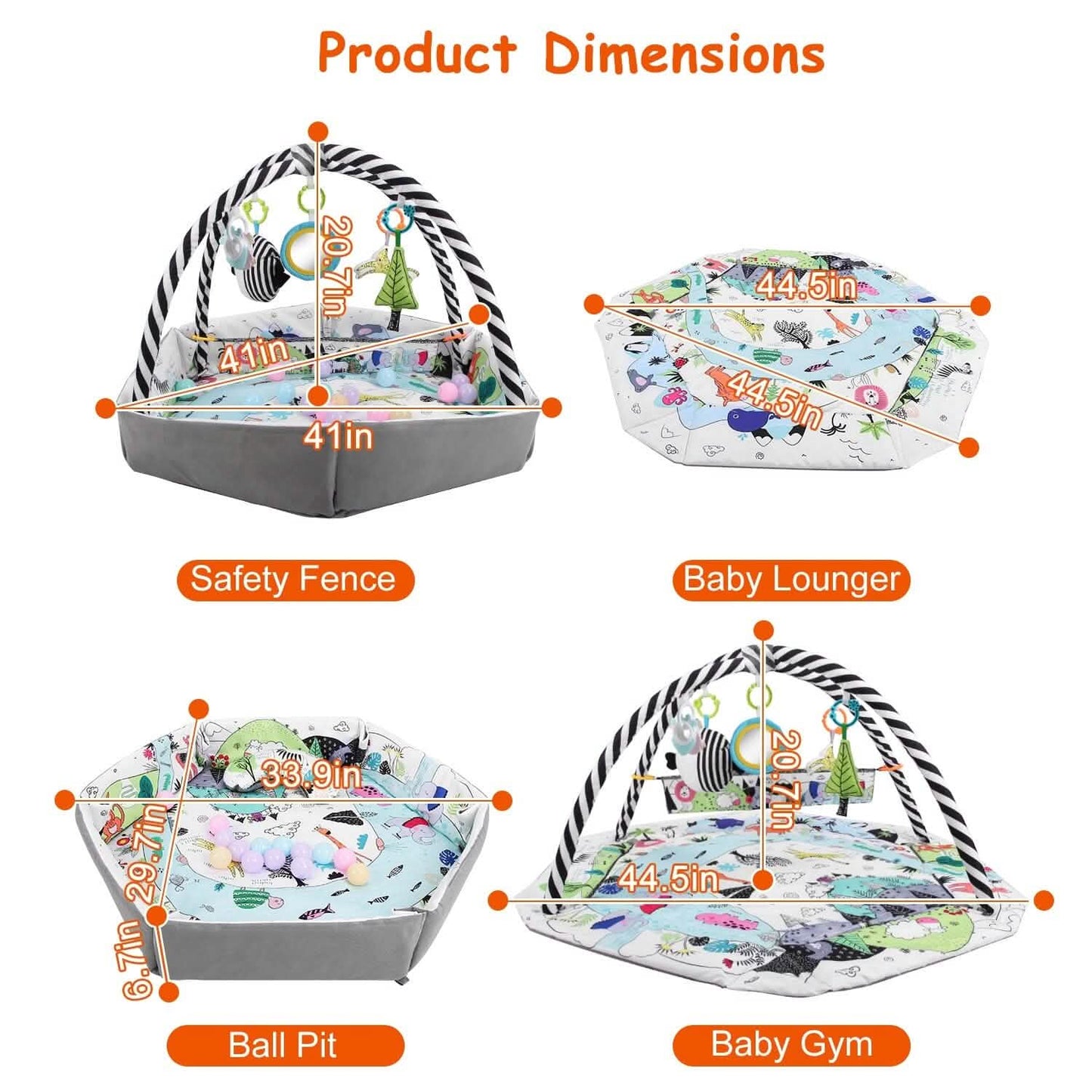 4-in-1 Baby Gym Play Mat Ball Pit with Pillow 18 Balls 9 Toys for 0-3 Years Old DailySale