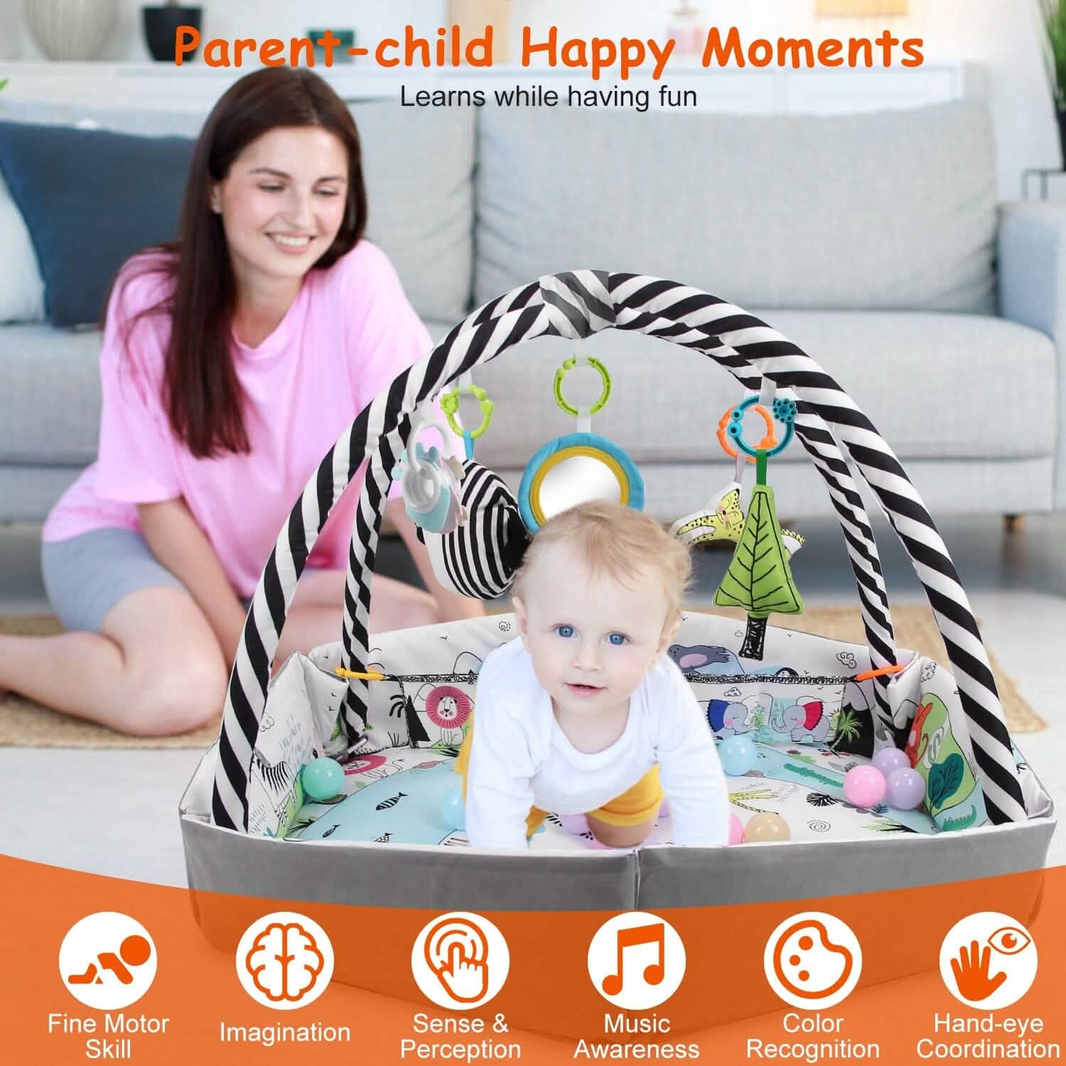 4-in-1 Baby Gym Play Mat Ball Pit with Pillow 18 Balls 9 Toys for 0-3 Years Old DailySale